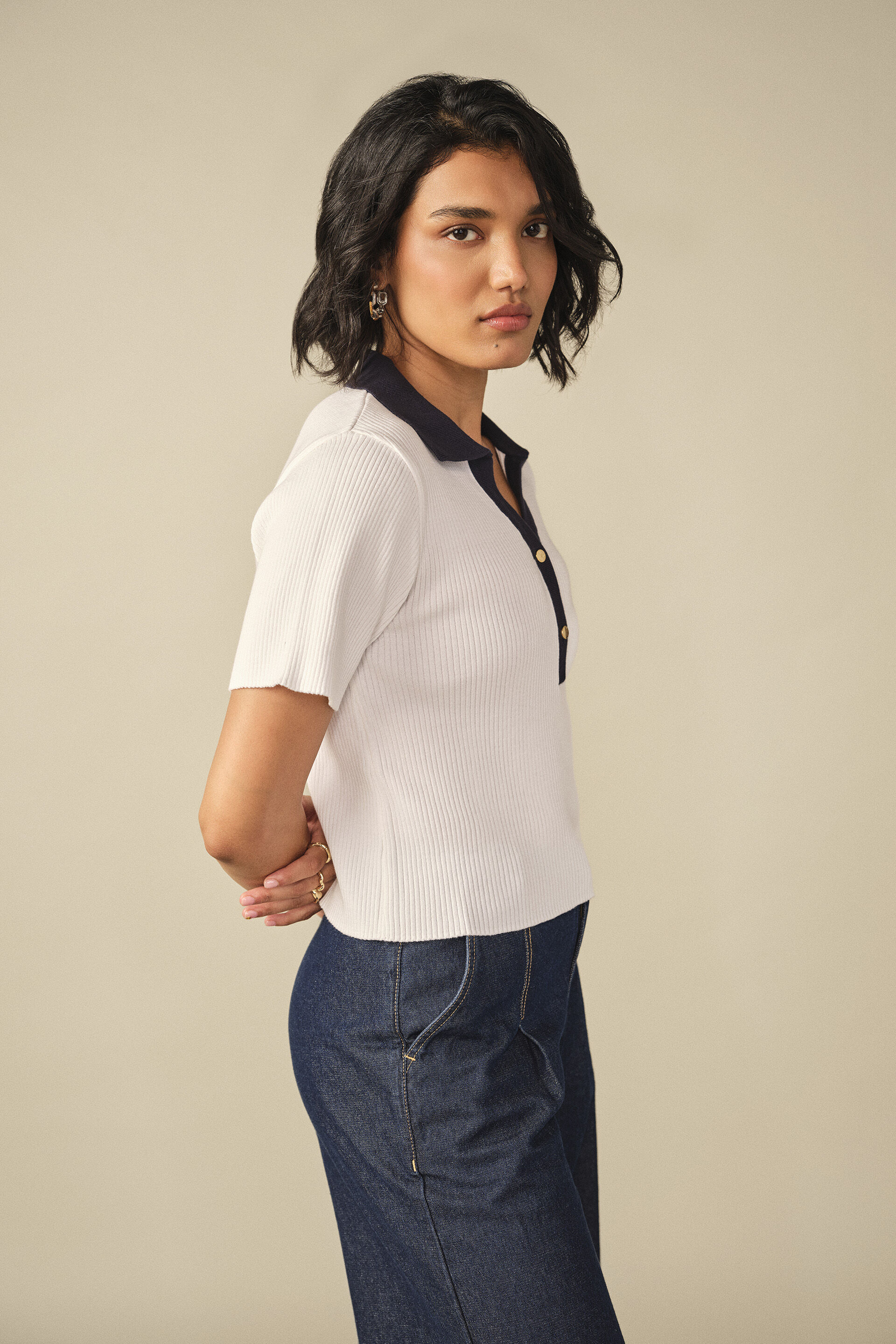 Collared T-shirt in Off White, Off White, image 5